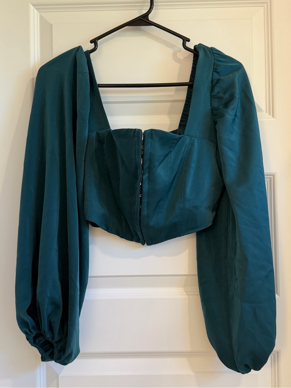 Urban Outfitters Teal Long-Sleeve Cropped Corset Top